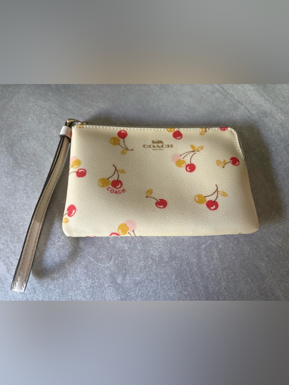 COACH Cream Cherry Print Wristlet